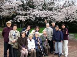 デイサービスセンター虹の家：交野は桜がキレイ！　春はみんなでお花見です。笑顔が皆さん素敵！