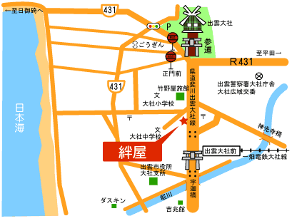 出雲のそばおやき専門店　絆屋の地図